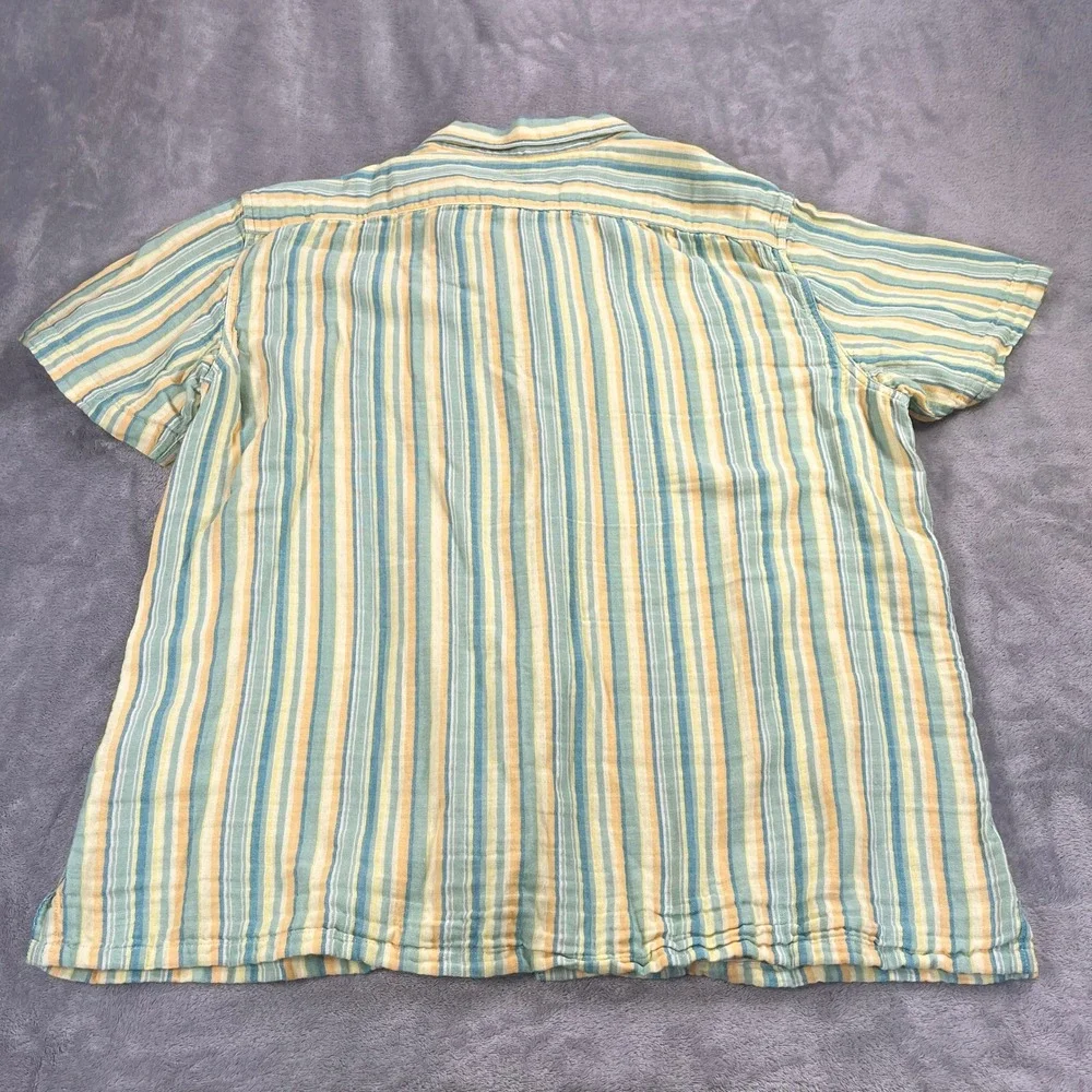 Levis Button Up L Yellow Blue Stripe Relaxed Short Sleeve Coastal Gauze Retro